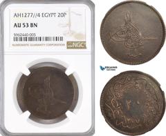 Ottoman Empire, Egypt, Abdulaziz, 20 Para AH1277/4, Misr Mint, KM# 244, NGC AU53BN (Slab error, this is Turkey 20 Para Ah1277/4, Kostantiniye Mint)