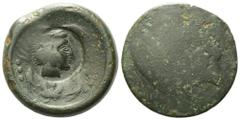 Greek Sicily, Akragas, c. 415-406 BC. Æ Hemilitron (29mm, 18.81g). [Eagle on crayfish]; c/m: head of Herakles r., wearing lion skin, within incuse circle. R/ [Crab]. CNS I, 92 CM. Coin poor, c/m VF
