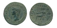 Caligula (37-41), As, Rome, 37-38 A.C. , ae, 11,7 g, 29,27 mm, D/ C CAESAR AVG GERMANICVS PON M TR POT, bare head of Caligula left, R/ VESTA Vesta seated left, holding patera and sceptre; S-C in field