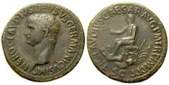 Roman Imperial Drusus Maior, Sestertius struck under Claudius, Rome, c. AD 41-54; Æ (g 29,84; mm 36); NERO CLAVDIVS DRVSVS GERMANICVS IMP, bare head l., Rv. TI CLAVDIVS CAESAR AVG P M TR P IMP P P, Cl
