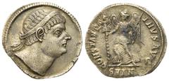 Roman Imperial Constantine I (306-337), Siliqua, Antioch, AD 329; AR (g 3,16; mm 20,8); Diademed head r., Rv. CONSTANT-INVS AVG, Victory advanting l., holding trophy and palm branch; SMAN in ex. RIC (