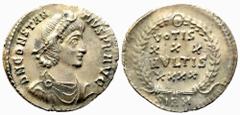 Roman Imperial Constantius II (337-361), Siliqua, Sirmium, c. AD 351-355. AR (g 2,34; mm 19,3); CONSTANTIVS P F AVG. diademed, draped and cuirassed bust r., Rv. VOTIS XXX MVLTIS XXXX in wreath. Mintma