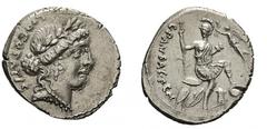 The Roman Republic C. Vibius C.f. C.n. Pansa Caetronianus, Vibia, Rome, 48 BC (RRC) 49 BC (BMCRR), Denarius , AR, gr. 3,6, mm 19. Laureated head of Libertas r.; behind, LIBERTATIS. Rv. Roma, r. breast