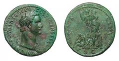 The Roman Empire Domitianus (81-96), Rome, AD 86, Sestertius , AE, gr. 25,2, mm 35. IMP CAES DOMIT AVG GERM COS XII CENS PER P P, Laureated bust r. with aegis. Rv. GERMANIA CAPTA, trophy , to l. femal