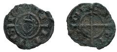 Medieval Coins Frederik II (1197-1250), Brindisi, c. 1238-1242, Half denier , MI, gr. 0,2, mm 13. F.IM/PER. ATO/R, beetween double circle with cross. Rv. .R. I/ER’ /ETS/ICL’, around frontal crowed hea