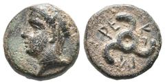 Greek Greek Dynasts of Lycia, Perikles (c. 380-360 BC). Æ (11mm, 2g). Horned head of Pan l. R/ Triskeles. Falghera 219-23; SNG von Aulock 4257-8. VF