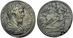 Lydia - Septimius Severus (AD 193-211), Hypaepa, AE, g 20.20, mm 34, Laureate, draped and cuirassed bust r., Rv. Emperor galloping r., spearing fallen eastern enemy. . Unpublished in the standard refe