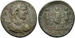 Lydia - Caracalla (AD 198-217), Medallic, Cilbiani Inferiores (Nicaea), AE, g 53.01, mm 45, Laureate, draped and cuirassed bust r., Rv. NEIKAE½N KIL / BIAN½N, Asklepius with Telesphorus at his feet, b