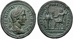 Lydia - Philip I (AD 244-249), Tralles, AE, g 47.26, mm 41, Laureate and draped head r., with aegis, Rv. Zeus enthroned l. holding Nike and sceptre, before cult statue of Ephesian Artemis facing. Cf. 