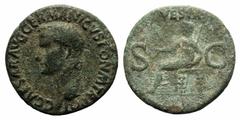 The Roman Empire Gaius, called Caligola (37-41), Rome, AD 37-38, As, AE, (g g 10,33, mm mm 28, h ). C CAESAR AVG GERMANICVS PON M TR POT, bare head l., Rv. Rv. VESTA, Vesta seated l., holding patera a