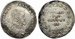 Filippo II (1556-1598), Ducato,Napoli, AR, (g 29,66, mm 40, h 6). PHILIP R ANG FRAN NEAP PR HISP, bust r.; behind IBR, Rv. HILARI / TAS / VNIVER / SA within wreath. MIR 158; Pannuti-Riccio 2. Uncommon