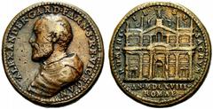 Medaglia, G. Bonzagni, Cardinal Alessandro Farnese, G. Bonzagni, Italia, 1568, Bronzo, g 41,00, mm 38,00, D/ . ALEXANDER . CARD . FARN . S . R . E . VICECAN (Bust to left, with cloak) R/ NOMINI IESV S