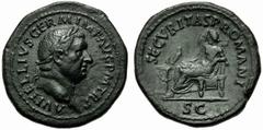 Vitellius (69), Dupondius (?),Rome, late April - 20 December AD 69, AE, (g 15,82, mm 30, h 6). A VITELLIVS GERM IMP AVG P M TR P, laureate head r., Rv. SECVRITAS P ROMANI, Securitas seated l., head le