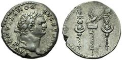 Lydia, Domitian (81-96), Cistophorus,Ephesus, c. AD 82, AR, (g 11,08, mm 25, h 7). IMP CAESAR - DOMITIANVS AVG, laureate head r., Rv. Legionary eagle between two standards, one surmounted by banner an