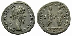 Lucius Verus (161-169), Sestertius,Rome, March - December AD 161, AE, (g 23,88, mm 33, h 11). IMP CAES L AVREL - VERVS AVG, laureate head r., Rv. CONCORD AVGVSTOR TR P, Marcus Aurelius and Lucius Veru