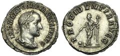 Gordian II (238), Denarius,Rome, March - April AD 238, AR, (g 2,86, mm 19, h 6). IMP M ANT GORDIANVS AFR AVG, laureate, draped and cuirassed bust r., Rv. PROVIDENTIA AVGG, Providentia standing l., lea