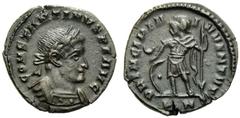 Constantine I (306-337), Nummus,London, AD 318, AE, (g 3,10, mm 19, h 6). CONSTANTINVS P F AVG, laureate and cuirassed bust r., Rv. PRINCIPIA - I - VVENTVTIS, Princeps standing l., in military dress, 