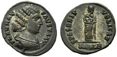 Fausta (Costantine I, 306-337), Nummus,Alexandria, AD 325-326, AE, (g 3,11, mm 19, h 11). FLAV MAX - FAVSTA AVG, draped bust r., hair knotted behind, Rv. SPES REI P - VBLICAE, Spes standing front, hea