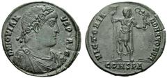 Jovian (363-364), Nummus,Constantinople, 27 June AD 363 - 16 February AD 364, AE, (g 8,80, mm 29, h 6). D N IOVIAN - VS P [F] A[V]G, diademed, draped and cuirassed bust r., Rv. VICTORIA - ROMANORVM, e