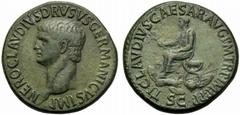 Drusus Maior (Claudius, 41-54), Sestertius, Rome, AD 50-54; AE (g 30,60; mm 35; h 6); NERO CLAVDIVS DRVSVS GERMANICVS IMP, bare head l., Rv. TI CLAVDIVS CAESAR AVG P M TR P IMP P P, Claudius togate, s