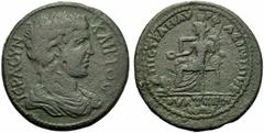 Lydia, Pseudo-Autonomous Issue, Medallion, Thyatira, 2nd century AD; AE (g 36,89; mm 40; h 6); IEPA CYN-KΛHTOC, draped bust of youthful Roman Senate r., Rv. EΠI CTPA NAV-PΦAEI […], Cybele enthroned l.