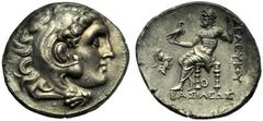 Seleucid kings of Syria, Antiochos I (281-261), Tetradrachm, Pergamon, c. 280 BC, AR (g 16,12"; mm 30; h 12), Head of Herakles r., wearing leonté, dotted border, Rv. BAΣIΛEΩΣ ΣEΛEYKOY, Zeus enthroned 
