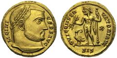 Licinius I (308-324), Aureus, Siscia, AD 312-313, AV (g 5,20"; mm 20; h 6), LICINI - VS P F AVG, laureate head r., Rv. IOVI CONSER - VATORI AVG, Jupiter standing l., holding thunderbolt and sceptre; a