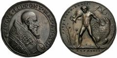 Paul III. Supreme Pontiff (1534-1559). Alessandro Farnese, for the assignment of the Duchy of Parma and Piacenza to Pier Luigi Farnese, AE (g 25 mm 40), Posterior stroke medal coined by an original wo