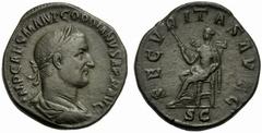 Gordian I (238), Sestertius, Rome, March - April AD 238, AE (g 18,82 mm 30 h 12), IMP CAES M ANT GORDIANVS AFR AVG, laureate, draped and cuirassed bust r., Rv. SECVRITAS AVGG, Securitas seated l., hol