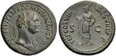 Domiziano (81-96), Sesterzio, Roma, 82 d.C. Ae 27,02 g IMP CAES DIVI VESP F DOMITIAN AVG P M, laureate head right / TR P COS VIII DES VIIII P P, S-C, Minerva standing left, holding spear, left hand on