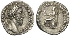 Commodo (177-192), Denario, Roma, 183 d.C. Ag (g 3,10 M COMMODVS - ANTON AVG PIVS, Laureate head r., Rv. TR P VIII - IMP - VI COS IIII P P, Roma seated l., holding spear and Victory. RIC 57 C 888.M C
