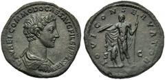 Commodus, as Caesar (Marcus Aurelius, 161-180), Sestertius, Roma, AD 175-176 AE (g 24,20 mm 32 h 12) L AVREL COMMODO CAES AVG FIL GERM SARM, draped and cuirassed bust r., Rv. IOVI CONSERVATORI, Jupite