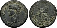 Drusus Maior (Claudius, 41-54), Sestertius, Rome, c. AD 41-50; ; NERO CLAVDIVS DRVSVS GERMANICVS IMP, bare head l., Rv. TI CLAVDIVS CAESAR AVG IMP P M TR P, Claudius bare-headed and togate, seated l. 