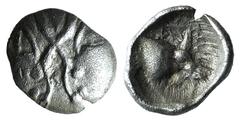Greek world and ancient Near East Caria, Uncertain, c. 5th century BC. AR Tetartemorion (6mm, 0.12g, 6h). Confronted bull heads. R/ Forepart of bull r., within incuse square. Cf. SNG Kayhan 969. VF