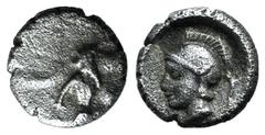 Greek world and ancient Near East Cilicia, Uncertain, c. 4th century BC. AR Tetartemorion (6mm, 0.16g, 5h). Persian king or hero, in kneeling-running stance r., holding dagger in r. hand, bow in l. R/