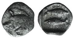 Greek world and ancient Near East Mysia, Kyzikos, c. 450-400 BC. AR Tetartemorion (6mm, 0.25g). Forepart of boar l. R/ Two tunnies swimming in opposite direction; all within incuse square. Von Fritze 