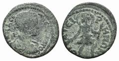 Roman Provincial Severus Alexander (222-235). Lydia, Thyatira. Æ (24mm, 6.85g, 7h). Laureate, draped and cuirassed bust r. R/ Diana Lucifera) striding r., nimbate head l., wearing lunar horns. SNG Cop