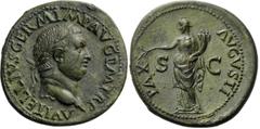 The Roman Empire Vitellius (69), Sestertius, Rome, ca. late April - 20 December AD 69; AE (g 28,07; mm 38; h 6); A VITELLIVS GERM IMP AVG P M TR P, laureate head r., Rv. PAX - AVGVSTI, Pax standing l.