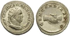 The Roman Empire Balbinus (238), Antoninianus, Rome, April - June AD 238; AR (g 4,62; mm 23; h 6); IMP CAES D CAEL BALBINVS AVG, radiate, draped and cuirassed bust r., Rv. CONCORDIA AVGG, clasped hand