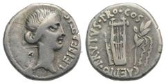 Roman Republican Brutus, military mint traveling with Brutus in Lycia, Spring-early summer 42 BC. AR Denarius (17mm, 3.90g, 6h). Head of Libertas r., wearing hair rolled back and collected into a knot
