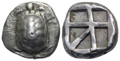 Greek Islands of Attica, Aegina, c. 456/45-431 BC. AR Stater (19mm, 12.48g). Land tortoise. R/ Square incuse with skew pattern. Meadows, Aegina, Group IIIb; HGC 6, 437. VF