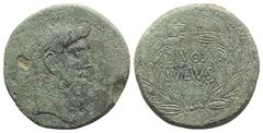 Roman Republican Octavian and Divus Julius Caesar, South Italy, 38 BC. Æ Sestertius (or Dupondius?) (30.5mm, 17.67g, 7h). Bare head of Octavian r.; star of eight rays before. R/ DIVOS/IVLIVS in two li
