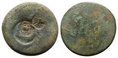 Greek Sicily, Akragas, c. 415-406 BC. Æ Hemilitron (28mm, 14.45g). [Eagle standing r. on fish or hare] / [Crab; six pellets around]; 2 c/ms: crab and sun-burst. Cf. CNS I, 99 CM. Coin Poor, c/ms VF