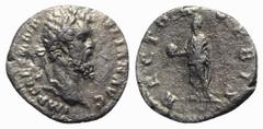 Roman Imperial Didius Julianus (AD 193). AR Denarius (17mm, 1.99g, 12h). Rome. I Laureate head r. R/ Didius Julianus, togate, standing l., holding globe in outstretched r. hand and roll in l. RIC IV 3