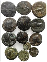 Multiple Lots Lot of 13 Greek Æ coins, including Magna Graecia, Sardinia and Sicily. Lot sold as is, no return