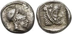Greek Kings of Lycia, Erbbina (ca. 390-380 BC); AR 1/6 Stater (g 1,49; mm 12; h 3); Head of Athena r., wearing Corinthian helmet decorated with palmette; Rv. Bearded head of Herakles r. within incuse 
