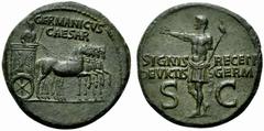 The Roman Empire Germanicus, Dupondius struck under Caligula, AD 37-41; AE (g 16,49; mm 29; h 8); GERMANICVS / CAESAR, Germanicus in triumphal quadriga r., holding reins and sceptre, Rv. SIGNIS - RECE