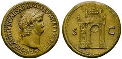 The Roman Empire Nerone (54-68), Sesterzio, Roma, 64 d.C. AE (g 27,53; mm 34; h 6); NERO CLAVDIVS CAESAR AVG GER PM TR P IMP PP, laureate head d., Rv. Arco trionfale decorato con fregi di scene di bat