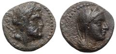 Greek Lycia, Bubon, 2nd-1st century BC. Æ (21mm, 7.22g, 12h). Laureate and bearded bust of Zeus r. R/ Veiled female bust (Demeter?) r. Lindgren III 1638. Rare, some roughness, VF