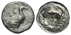 Greek Sicily, Akragas, c. 450/46-439 BC. AR Litra (10mm, 0.78g, 9h). Sea eagle standing r. R/ Crab; IΛ below. Westermark, Coinage, 454; cf. HGC 2, 121. Rare, scratches, VF